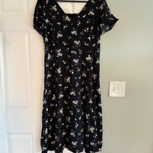 Old Navy Black Floral Fit & Flare V-Neck Midi Dress